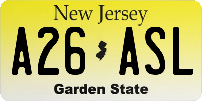 NJ license plate A26ASL