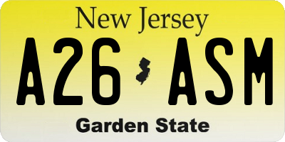 NJ license plate A26ASM