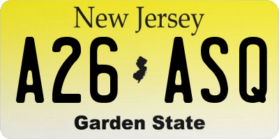 NJ license plate A26ASQ