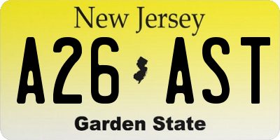 NJ license plate A26AST