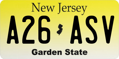 NJ license plate A26ASV