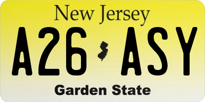 NJ license plate A26ASY