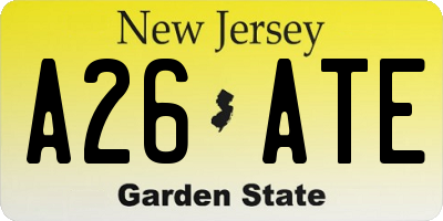 NJ license plate A26ATE