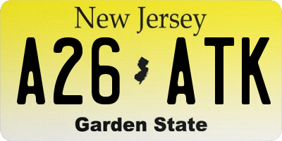 NJ license plate A26ATK