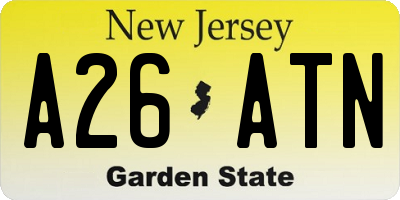 NJ license plate A26ATN
