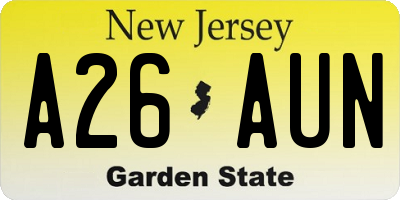 NJ license plate A26AUN