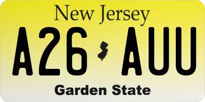 NJ license plate A26AUU