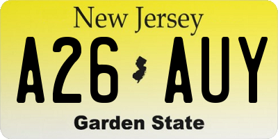 NJ license plate A26AUY
