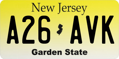 NJ license plate A26AVK