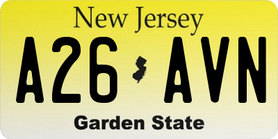 NJ license plate A26AVN