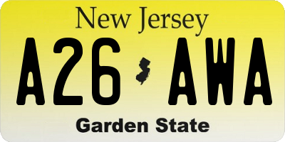 NJ license plate A26AWA
