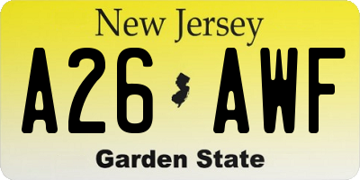 NJ license plate A26AWF