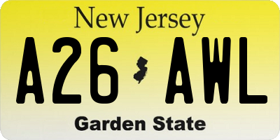NJ license plate A26AWL