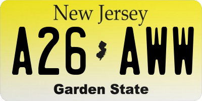 NJ license plate A26AWW