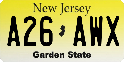 NJ license plate A26AWX