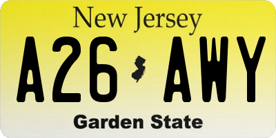 NJ license plate A26AWY