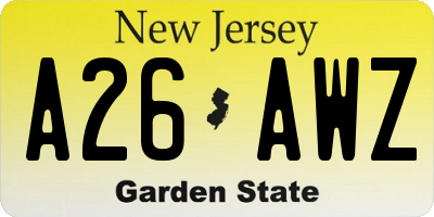 NJ license plate A26AWZ