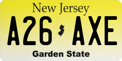 NJ license plate A26AXE