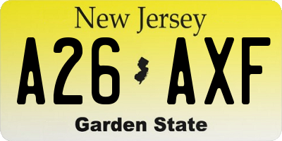 NJ license plate A26AXF
