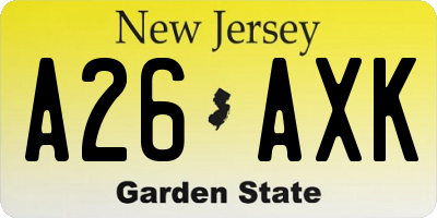 NJ license plate A26AXK