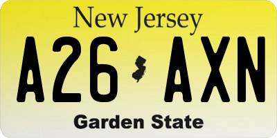 NJ license plate A26AXN