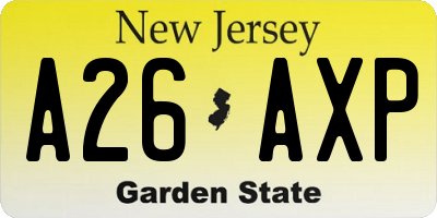 NJ license plate A26AXP