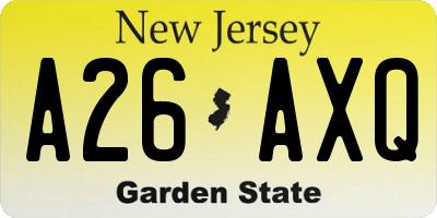 NJ license plate A26AXQ
