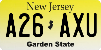 NJ license plate A26AXU