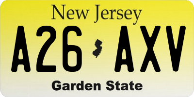 NJ license plate A26AXV