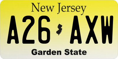 NJ license plate A26AXW