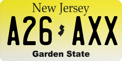 NJ license plate A26AXX