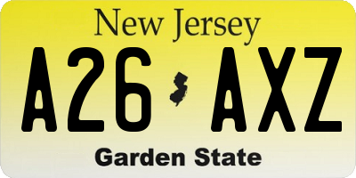 NJ license plate A26AXZ