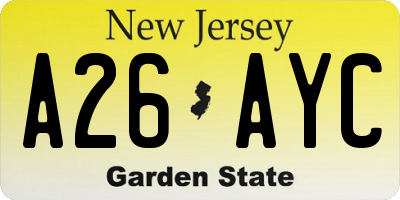 NJ license plate A26AYC