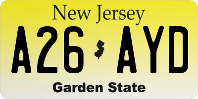 NJ license plate A26AYD