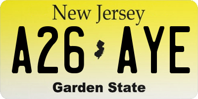NJ license plate A26AYE