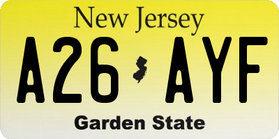 NJ license plate A26AYF