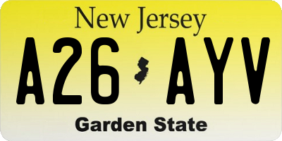 NJ license plate A26AYV