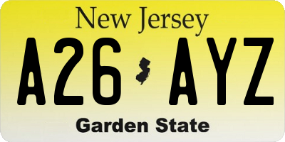 NJ license plate A26AYZ