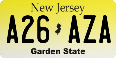 NJ license plate A26AZA