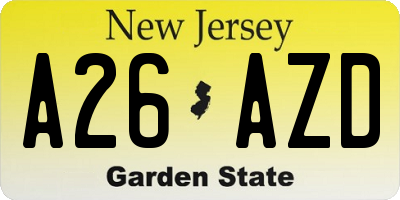 NJ license plate A26AZD