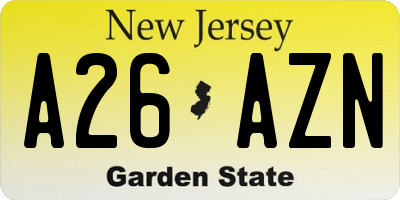 NJ license plate A26AZN