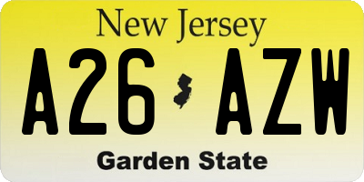 NJ license plate A26AZW