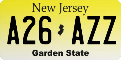 NJ license plate A26AZZ