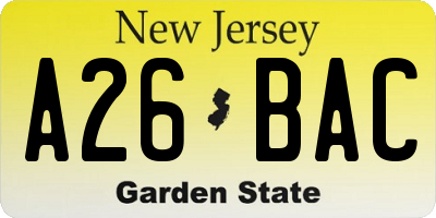 NJ license plate A26BAC