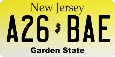 NJ license plate A26BAE