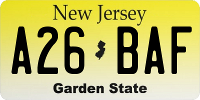 NJ license plate A26BAF