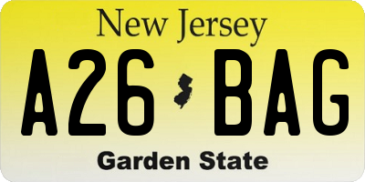 NJ license plate A26BAG