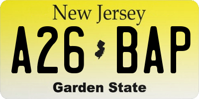 NJ license plate A26BAP