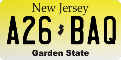 NJ license plate A26BAQ