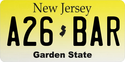 NJ license plate A26BAR